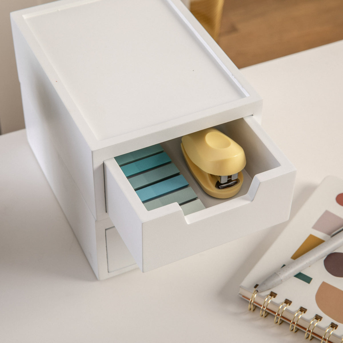 White |#| Set of 2 Enginnered Wood Storage Boxes with Pullout Drawers in White