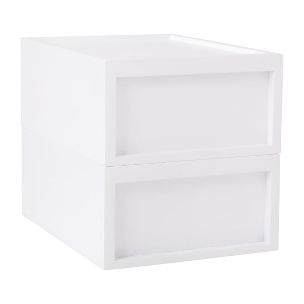 White |#| Set of 2 Enginnered Wood Storage Boxes with Pullout Drawers in White