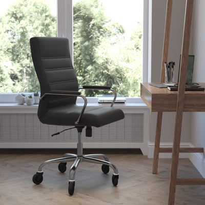 Whitney High Back Executive Swivel Office Chair with Black Frame, Arms, and Transparent Roller Wheels - View 2