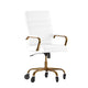 White LeatherSoft/Gold Frame |#| Executive Chair with Gold Frame & Arms on Skate Wheels - White LeatherSoft