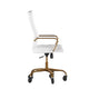 White LeatherSoft/Gold Frame |#| Executive Chair with Gold Frame & Arms on Skate Wheels - White LeatherSoft