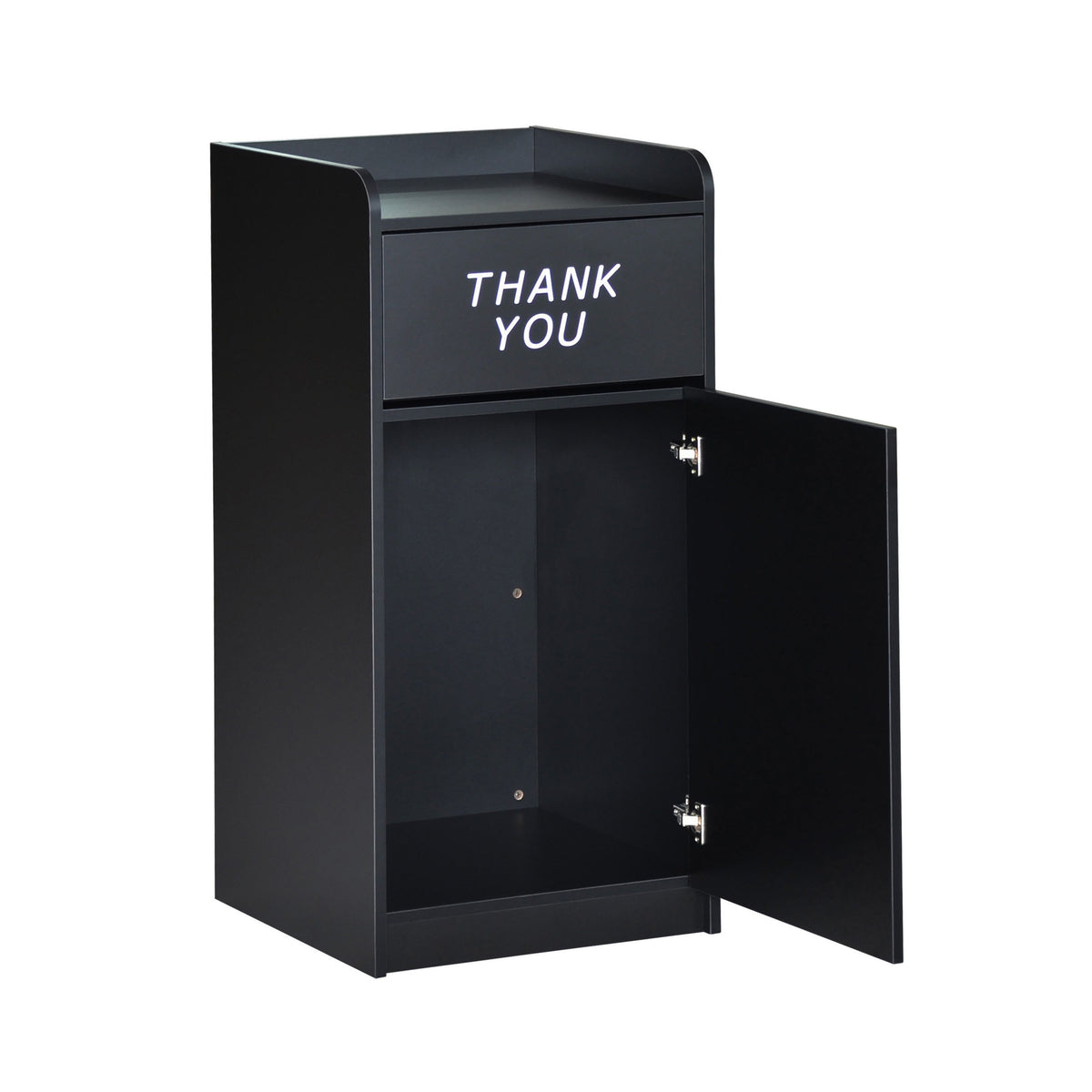 Black |#| Wood Tray Top Receptacle in Black - Commercial Grade Push Door Trash Can