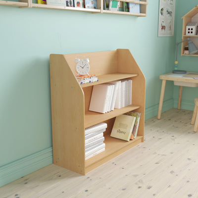 Wooden 3 Shelf Book Display with Safe, Kid Friendly Curved Edges - Commercial Grade for Daycare, Classroom or Playroom Storage - View 2