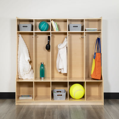 Wooden School Coat Locker with Bench, Cubbies, and Storage Organizer Hook-Safe, Kid Friendly Design (Natural) - View 2