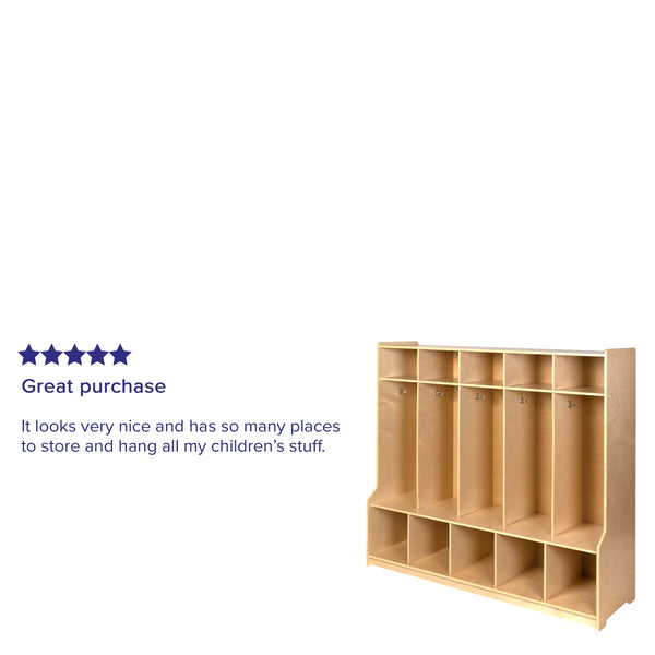 Wood 5 Section School Coat Locker with Bench, Cubbies and Storage Organizer Hook