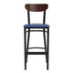 Walnut Wood Back/Blue Vinyl Seat |#| Commercial Metal Barstool with Vinyl Seat and Wood Boomerang Back-Blue/Walnut
