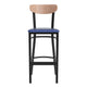 Natural Birch Wood Back/Blue Vinyl Seat |#| Commercial Metal Barstool with Vinyl Seat and Wood Boomerang Back-Blue/Natural