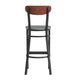 Walnut Wood Back/Gray Vinyl Seat |#| Commercial Metal Barstool with Vinyl Seat and Wood Boomerang Back-Gray/Walnut