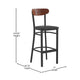 Walnut Wood Back/Black Vinyl Seat |#| Commercial Metal Barstool with Vinyl Seat and Wood Boomerang Back-Black/Walnut