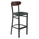 Walnut Wood Back/Green Vinyl Seat |#| Commercial Metal Barstool with Vinyl Seat and Wood Boomerang Back-Green/Walnut