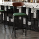 Walnut Wood Back/Green Vinyl Seat |#| Commercial Metal Barstool with Vinyl Seat and Wood Boomerang Back-Green/Walnut