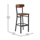 Walnut |#| Commercial Metal Barstool with Wood Seat and Boomerang Back-Walnut Finish