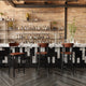 Walnut |#| Commercial Metal Barstool with Wood Seat and Boomerang Back-Walnut Finish