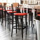 Natural Birch Wood Back/Red Vinyl Seat |#| Commercial Metal Barstool with Vinyl Seat and Wood Boomerang Back-Red/Natural