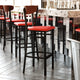 Walnut Wood Back/Red Vinyl Seat |#| Commercial Metal Barstool with Vinyl Seat and Wood Boomerang Back-Red/Walnut