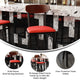 Walnut Wood Back/Red Vinyl Seat |#| Commercial Metal Barstool with Vinyl Seat and Wood Boomerang Back-Red/Walnut