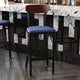 Walnut Wood Back/Blue Vinyl Seat |#| Commercial Metal Barstool with Vinyl Seat and Wood Boomerang Back-Blue/Walnut