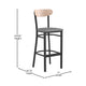 Natural Birch Wood Back/Gray Vinyl Seat |#| Commercial Metal Barstool with Vinyl Seat and Wood Boomerang Back-Gray/Natural