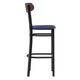 Walnut Wood Back/Blue Vinyl Seat |#| Commercial Metal Barstool with Vinyl Seat and Wood Boomerang Back-Blue/Walnut