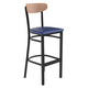 Natural Birch Wood Back/Blue Vinyl Seat |#| Commercial Metal Barstool with Vinyl Seat and Wood Boomerang Back-Blue/Natural