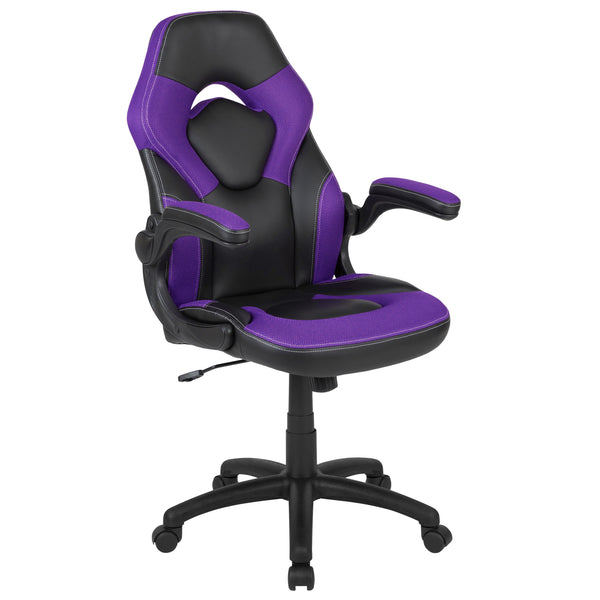 Purple |#| High Back Purple/Black Racing Style Ergonomic Gaming Chair with Flip-Up Arms