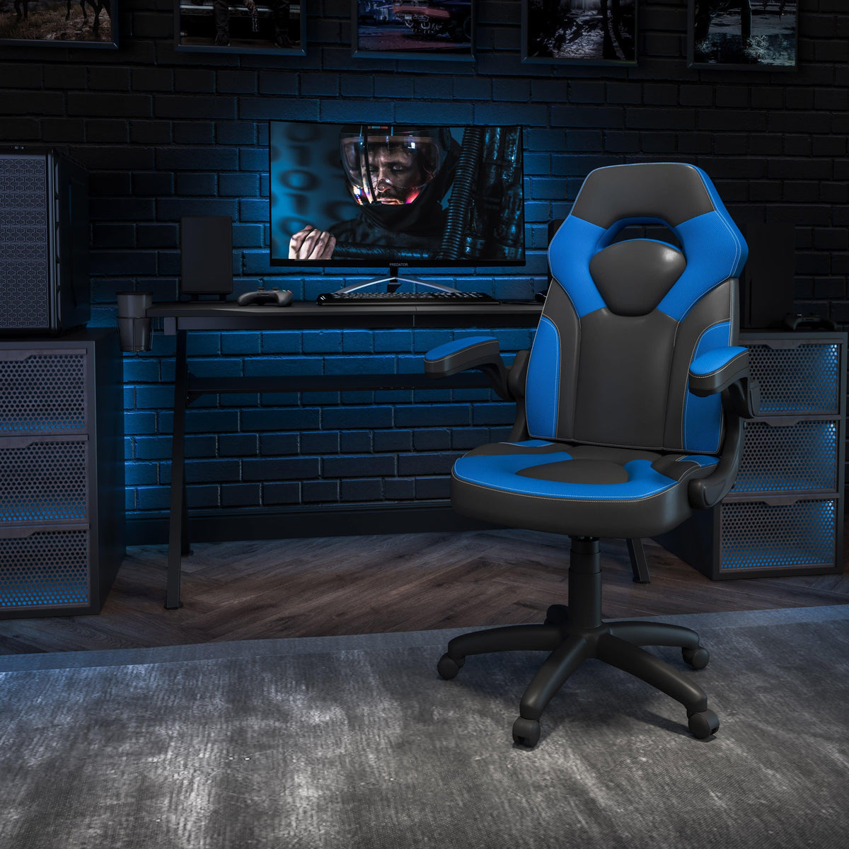 Blue |#| High Back Black/Blue Racing Style Ergonomic Gaming Chair with Flip-Up Arms