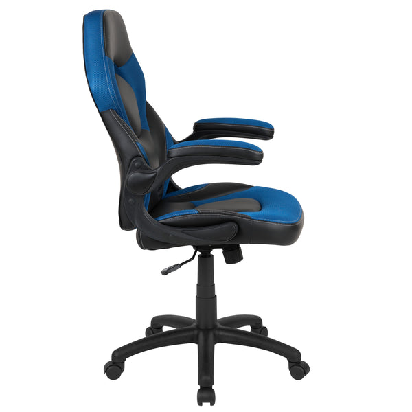 Blue |#| High Back Black/Blue Racing Style Ergonomic Gaming Chair with Flip-Up Arms