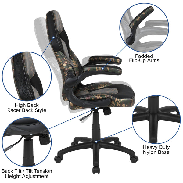 Camouflage |#| High Back Camouflage Racing Style Ergonomic Gaming Chair with Flip-Up Arms