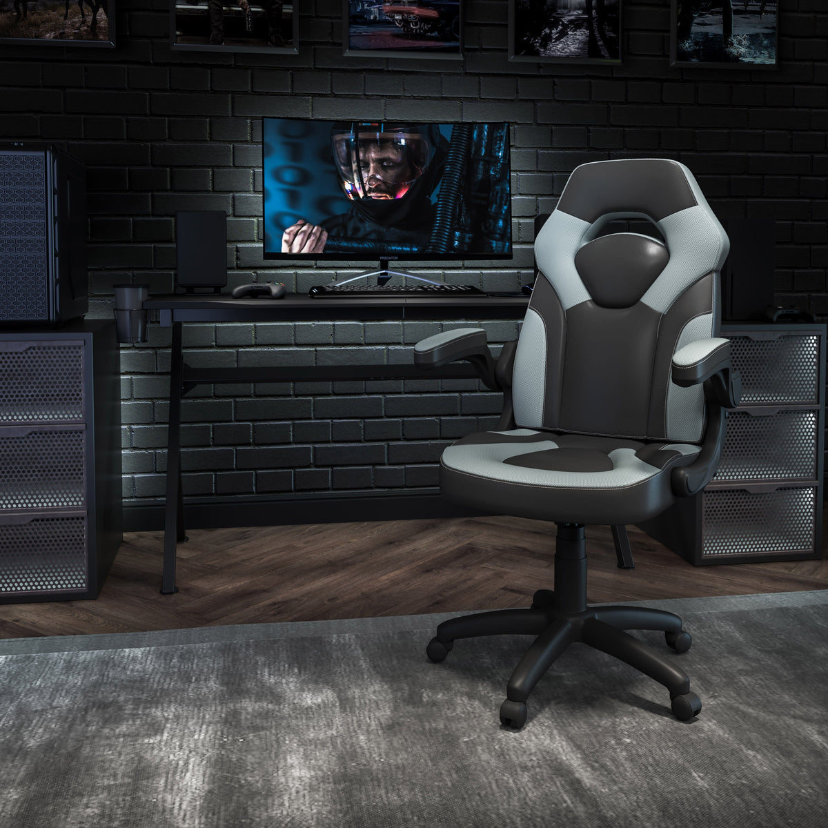 Gray |#| High Back Gray/Black Racing Style Ergonomic Gaming Chair with Flip-Up Arms