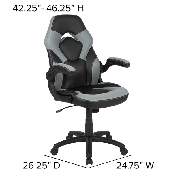 Gray |#| High Back Gray/Black Racing Style Ergonomic Gaming Chair with Flip-Up Arms