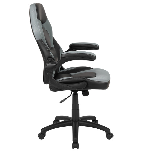 Gray |#| High Back Gray/Black Racing Style Ergonomic Gaming Chair with Flip-Up Arms