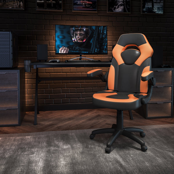 Orange |#| High Back Orange/Black Racing Style Ergonomic Gaming Chair with Flip-Up Arms