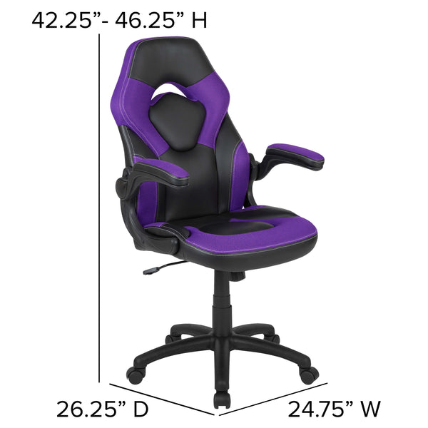 Purple |#| High Back Purple/Black Racing Style Ergonomic Gaming Chair with Flip-Up Arms