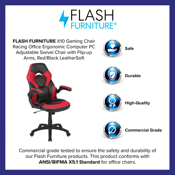 Red |#| High Back Red/Black Racing Style Ergonomic Gaming Chair with Flip-Up Arms