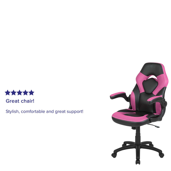 Pink |#| High Back Pink/Black Racing Style Ergonomic Gaming Chair with Flip-Up Arms