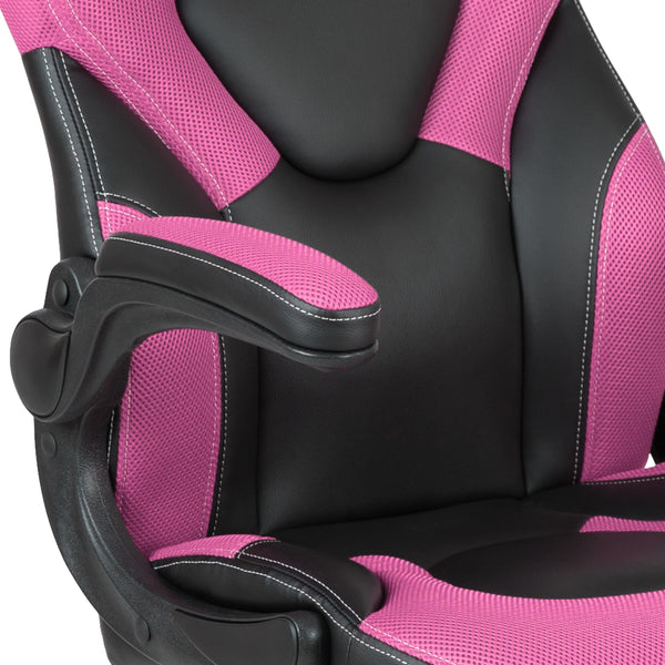 Pink |#| High Back Pink/Black Racing Style Ergonomic Gaming Chair with Flip-Up Arms