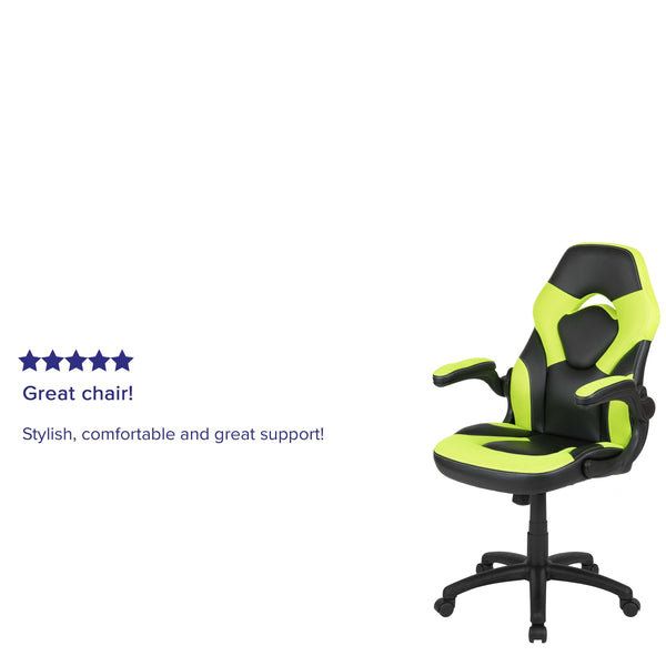 Neon Green |#| High Back Neon Green/Black Racing Style Ergonomic Gaming Chair with Flip-Up Arms