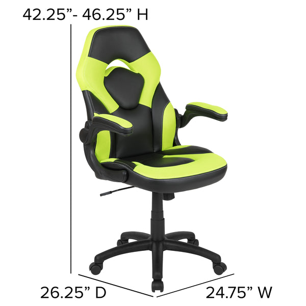 Neon Green |#| High Back Neon Green/Black Racing Style Ergonomic Gaming Chair with Flip-Up Arms