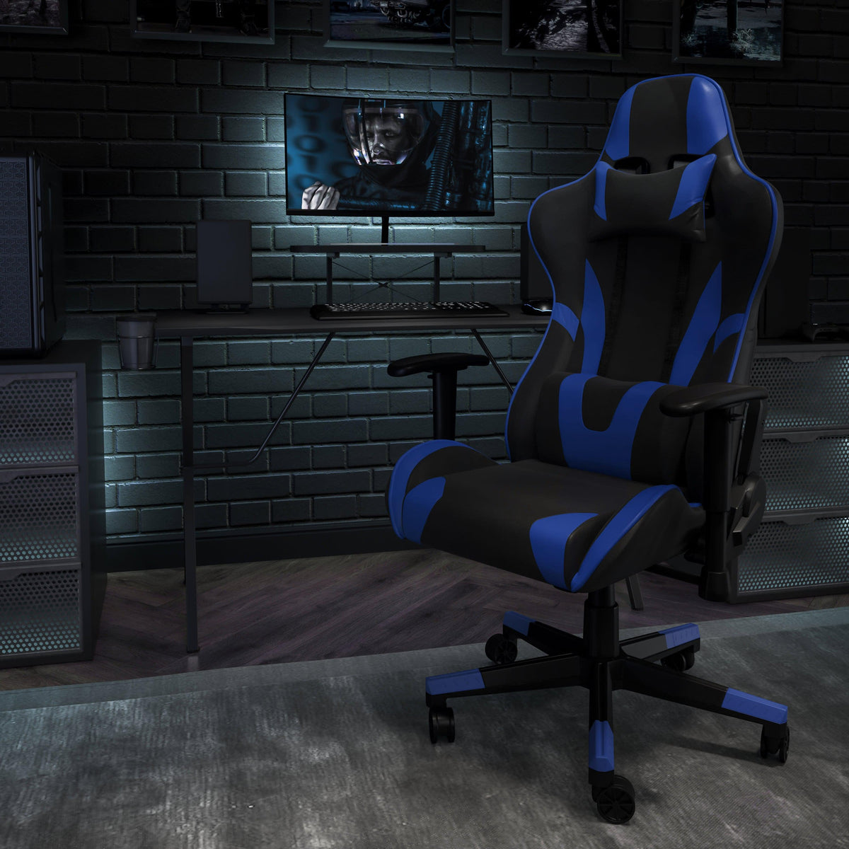 Blue |#| Racing Gaming Ergonomic Chair with Fully Reclining Back in Blue LeatherSoft