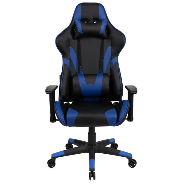 Blue |#| Racing Gaming Ergonomic Chair with Fully Reclining Back in Blue LeatherSoft