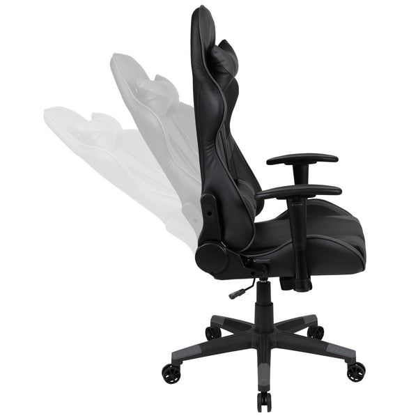 Gray |#| Racing Gaming Ergonomic Chair with Fully Reclining Back in Gray LeatherSoft