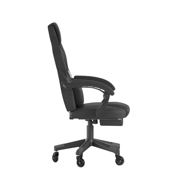 Black |#| Office Gaming Chair with Skater Wheels & Reclining Arms - Black LeatherSoft