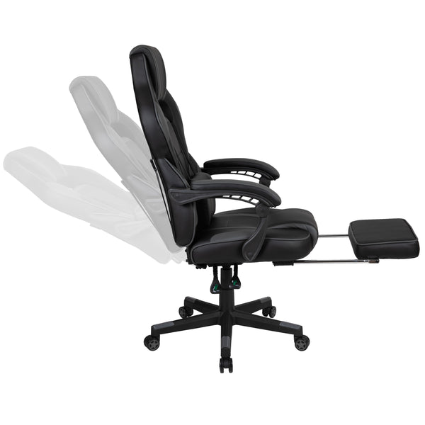 Black with Gray Trim |#| Black/Gray Ergonomic Gaming Chair -Recline Back/Arms, Footrest, Massaging Lumbar