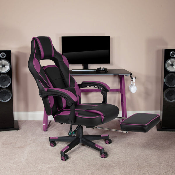 Black with Purple Trim |#| Black/Purple Ergonomic Gaming Chair-Recline Back/Arms-Footrest-Massaging Lumbar