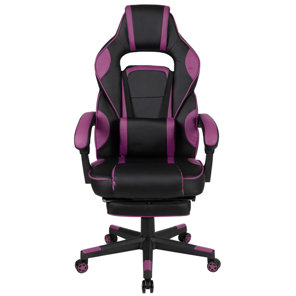 Black with Purple Trim |#| Black/Purple Ergonomic Gaming Chair-Recline Back/Arms-Footrest-Massaging Lumbar