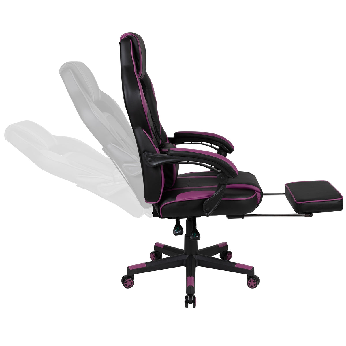 Black with Purple Trim |#| Black/Purple Ergonomic Gaming Chair-Recline Back/Arms-Footrest-Massaging Lumbar