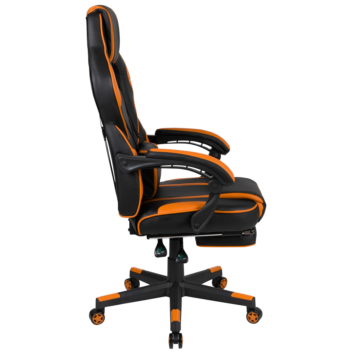 Black with Orange Trim |#| Black/Orange Ergonomic Gaming Chair-Recline Back/Arms-Footrest-Massaging Lumbar