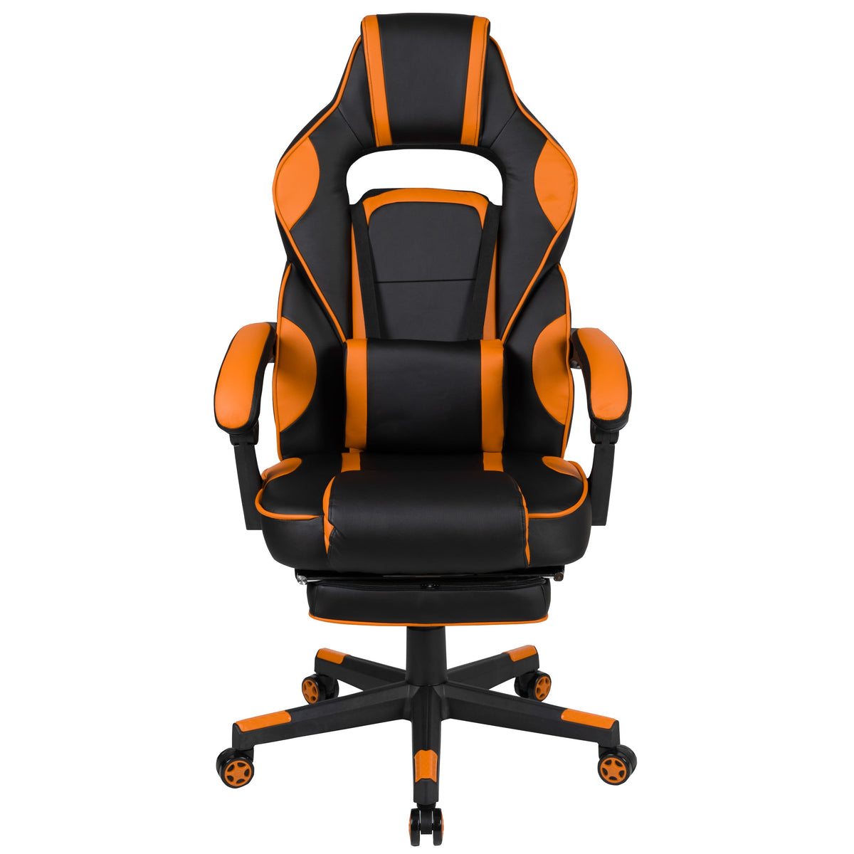 Black with Orange Trim |#| Black/Orange Ergonomic Gaming Chair-Recline Back/Arms-Footrest-Massaging Lumbar