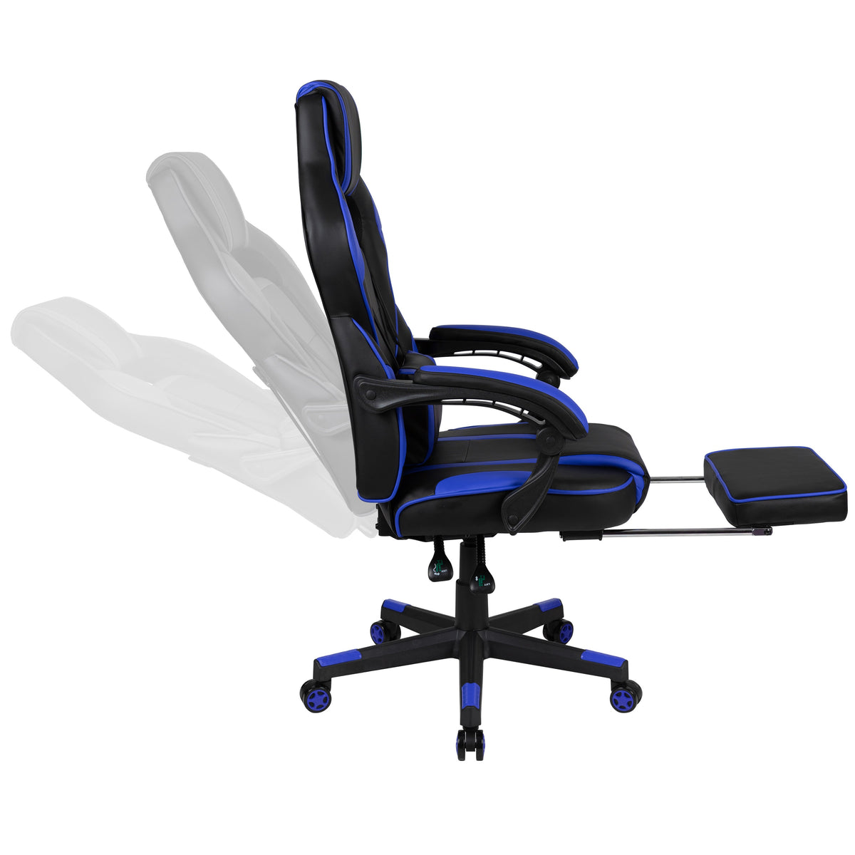 Black with Blue Trim |#| Black/Blue Ergonomic Gaming Chair -Recline Back/Arms, Footrest, Massaging Lumbar