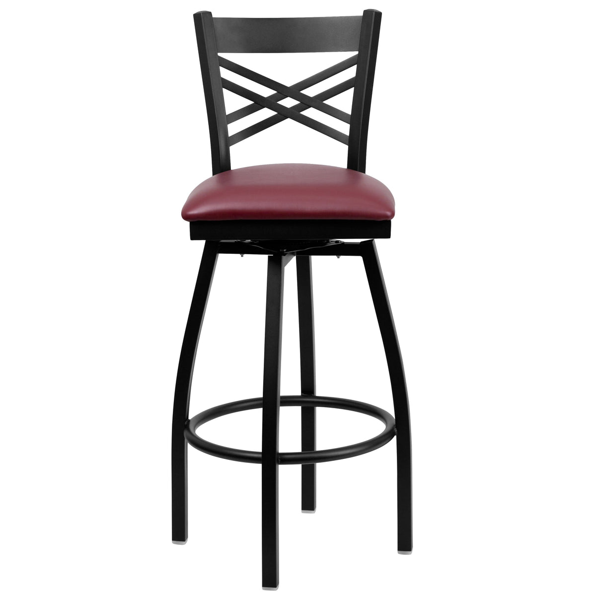 Burgundy Vinyl Seat/Black Metal Frame |#| Black inchXinch Back Swivel Metal Barstool - Burgundy Vinyl Seat